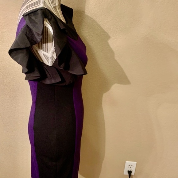 NWT Bodycon Dress Small Fashionomics Purple Black Color Block Ruffled Color Slvs - Picture 8 of 15